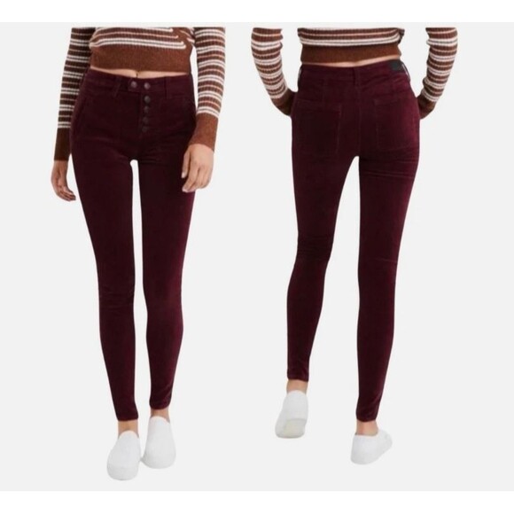 American Eagle Jegging Womens Burgundy Corduroy Hi Rise Button Fly sz 10 (32X28) - Picture 3 of 13